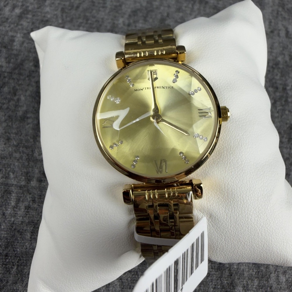 Montres Prestige Womens Watch MPW-0017 Gold Dial Gold Bracelet Dress Date 30M